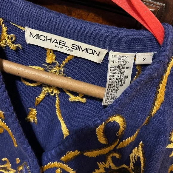 Vtg RARE Michael Simon Gold Threaded Cardigan